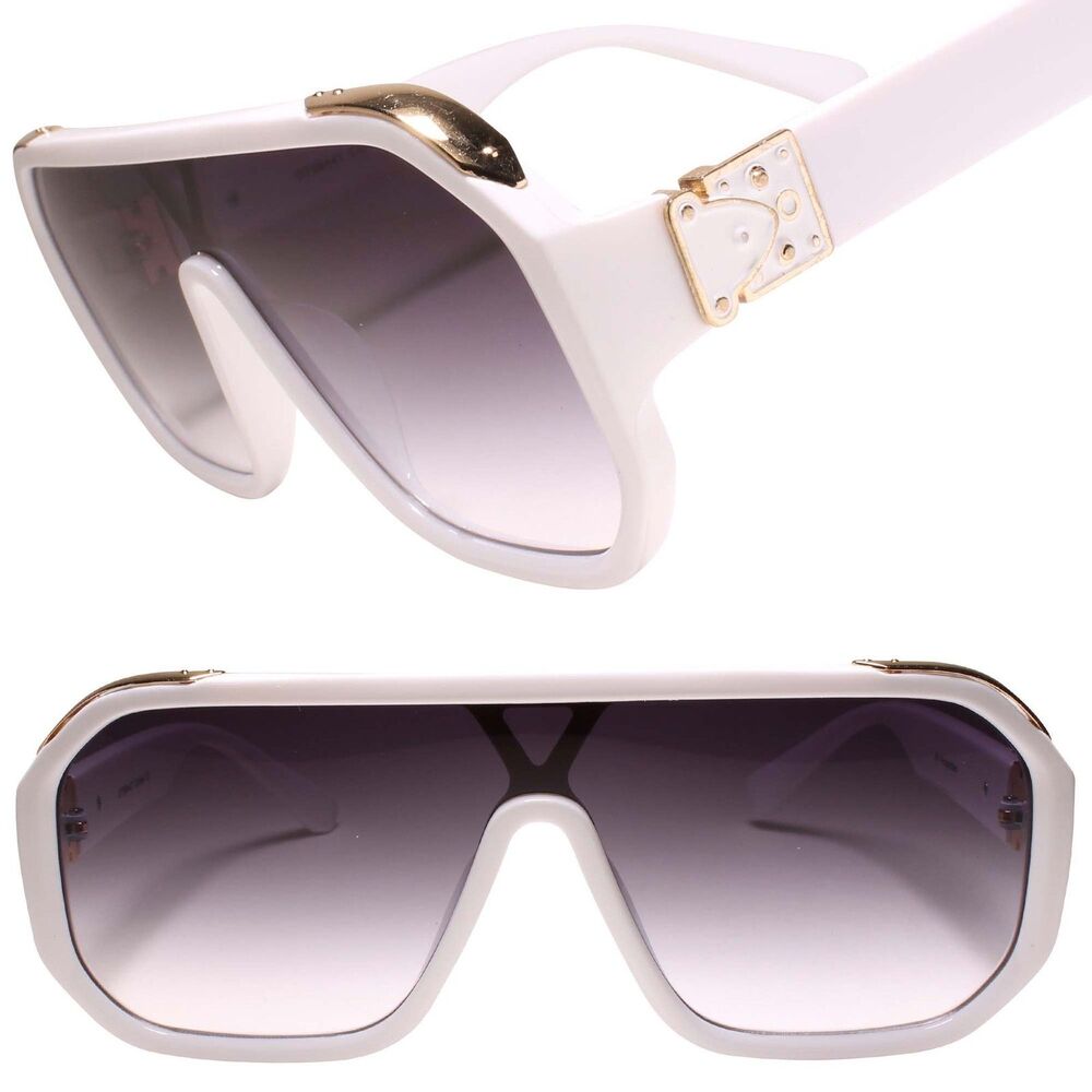 Look Rich Bling Famous  Hip Hop DJ Square Sunglasses White